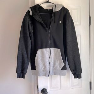 Volcom Black Combo Single Stone Black and Grey Zip Through Hoodie Sweatshirt